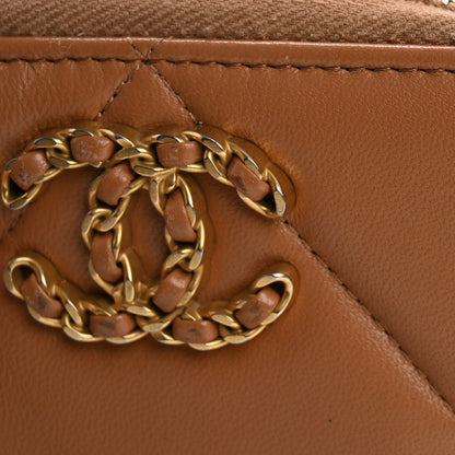 Chanel Lambskin Quilted Chanel 19 Zip Around Coin Purse Wallet Brown 9 of 13