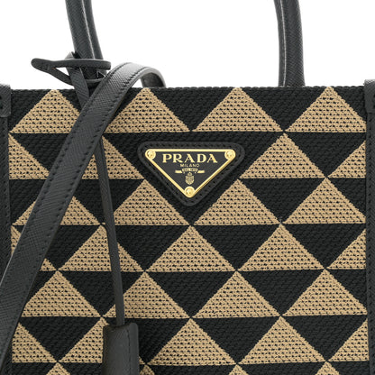 Prada Jacquard Saffiano Triangolo Symbole Embroidered Micro Tote Black Corda 8 of 10