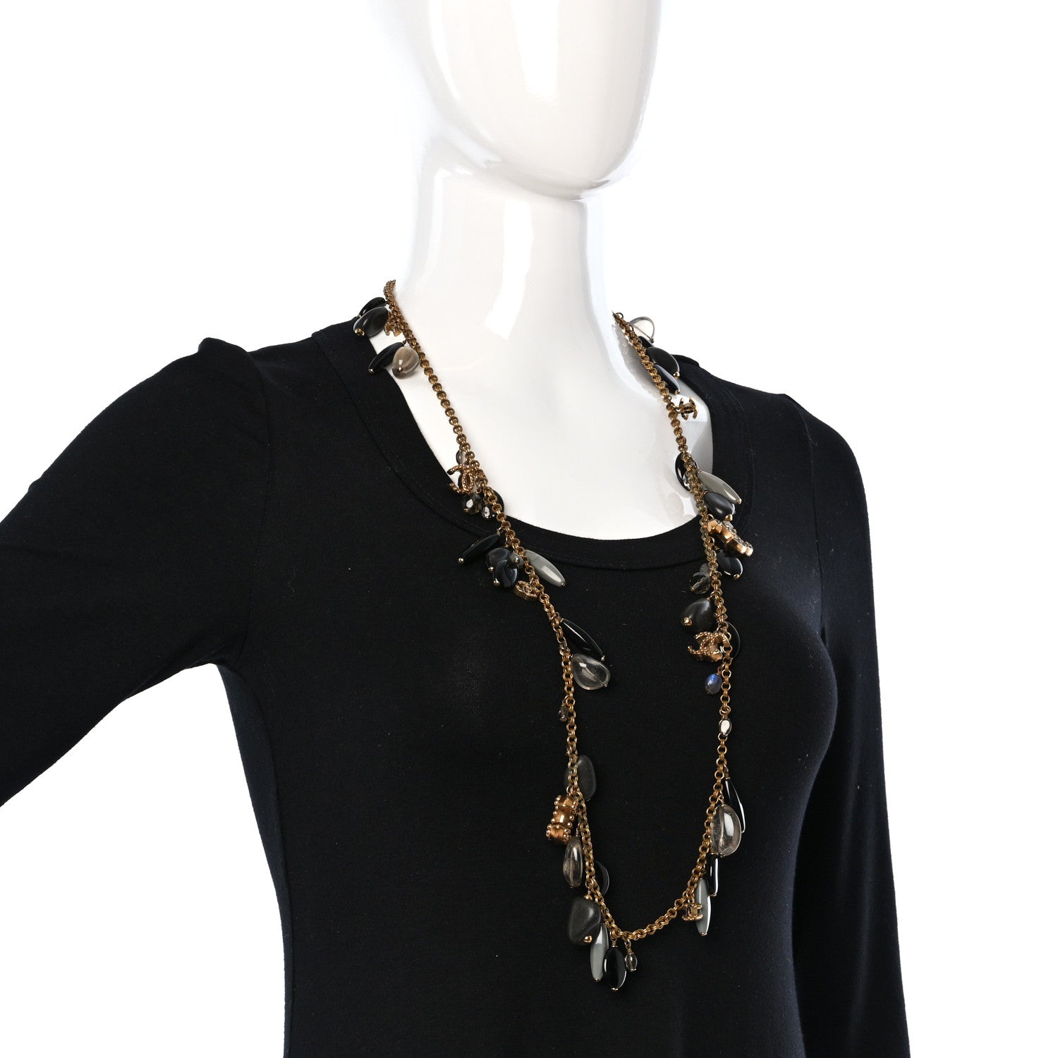 Chanel Resin CC Charms Necklace Black Gold 2 of 4