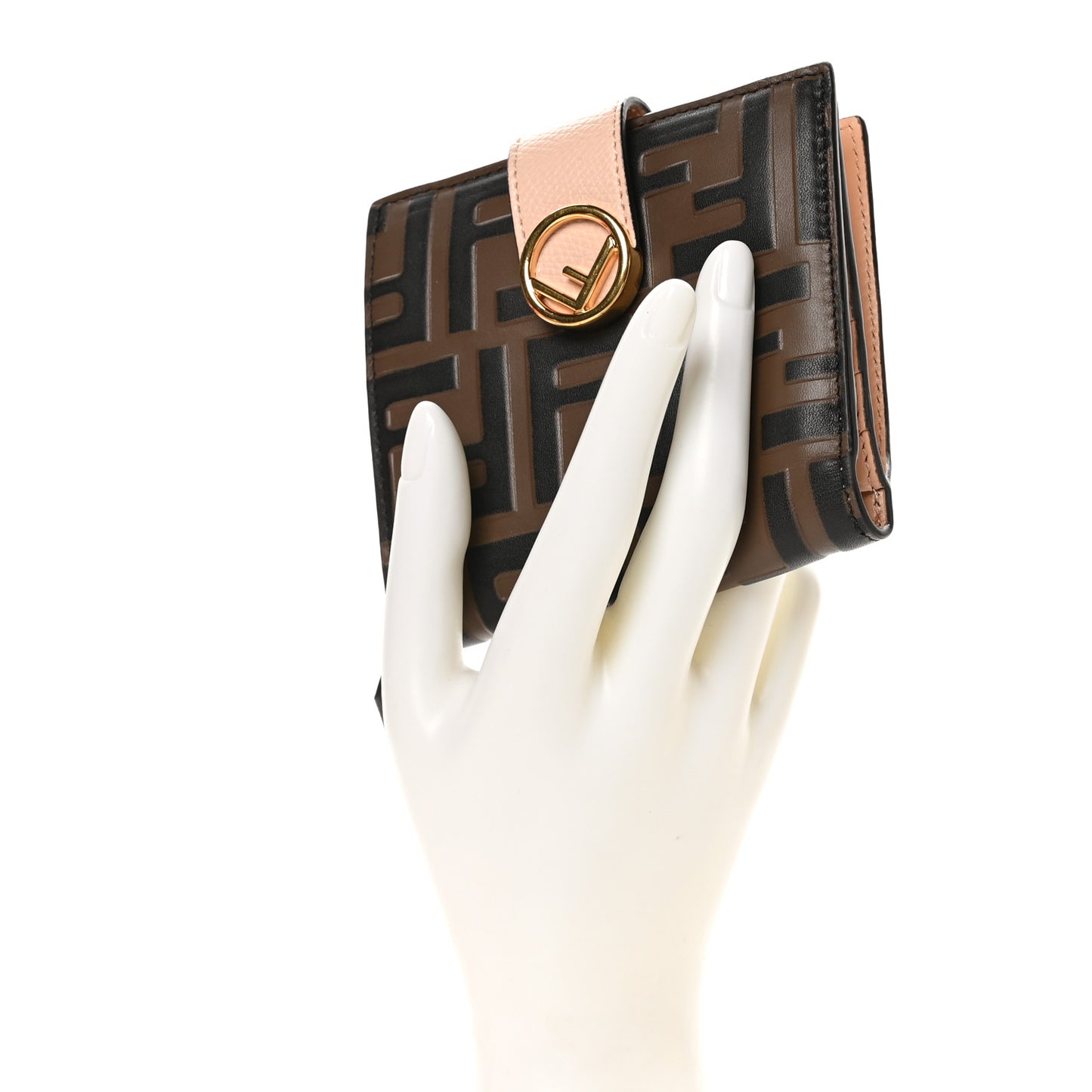 Vitello Soft F is Fendi Bi-Color FF 1974 Embossed Compact Wallet  Maya Black Light Rose