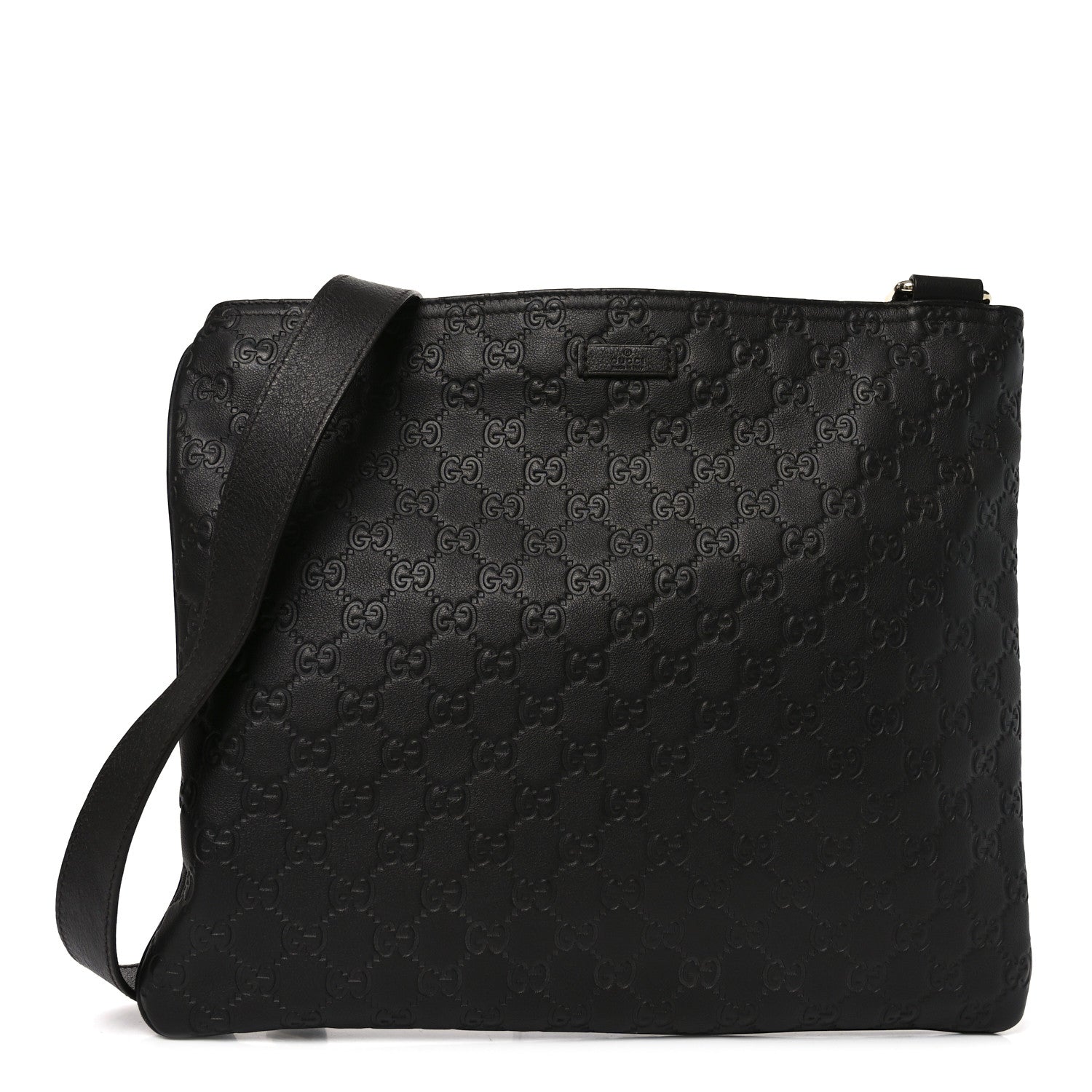 Gucci Guccissima Medium Flat Messenger Bag Black 1 of 10