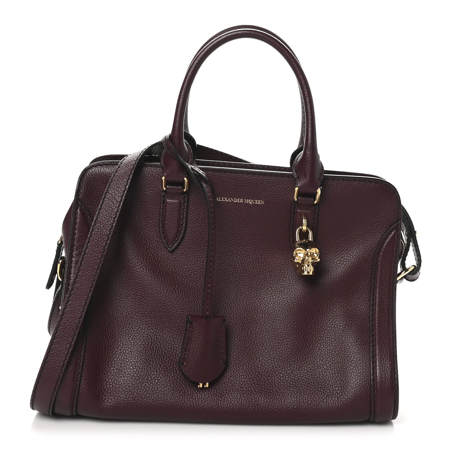 Alexander McQueen Pebbled Calfskin Small Skull Padlock Zip Around Tote Burgundy 1 of 10