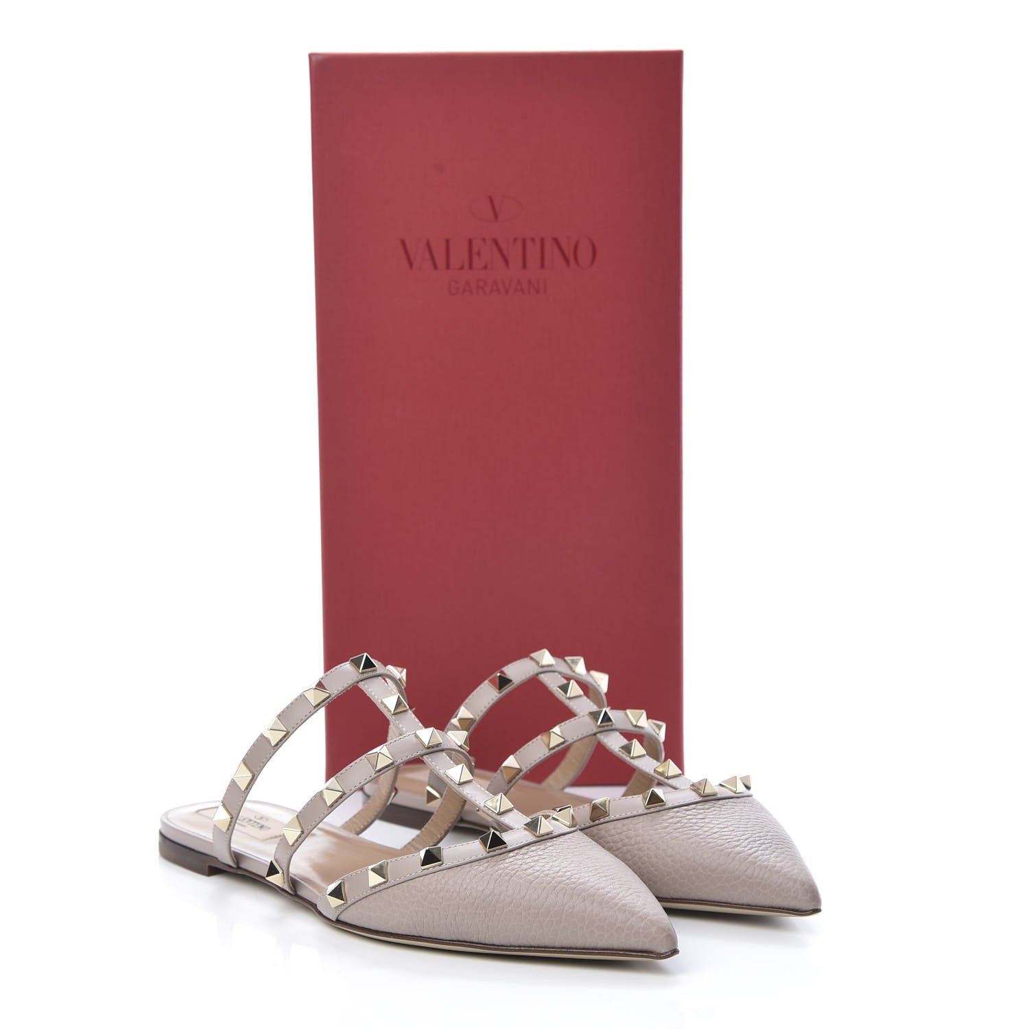 Valentino Garavani Pebbled Calfskin Rockstud Flat Cage Mules 38 Poudre 9 of 9