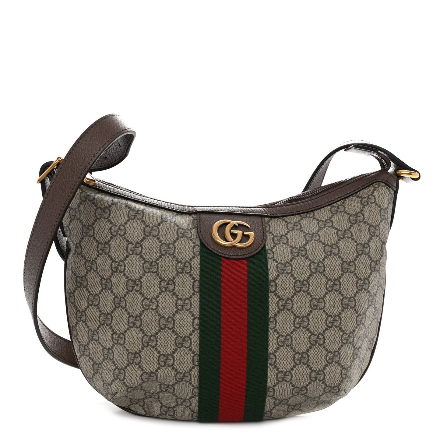 GG Supreme Monogram Web Small Ophidia Half Moon Hobo Brown