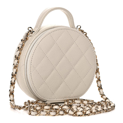 Chanel Caviar Quilted Round Handle With Care Vanity With Chain White 3 of 11