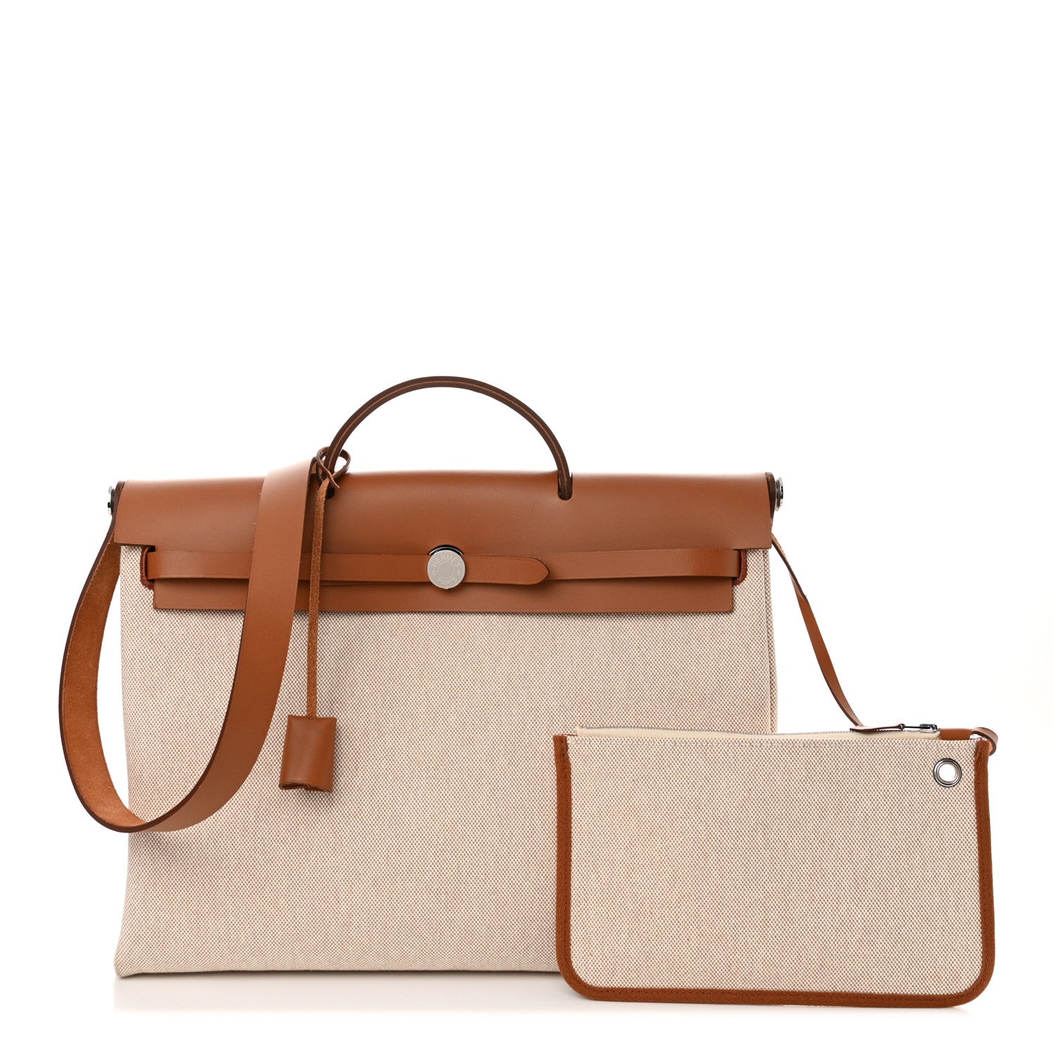 Hermes Vache Hunter Criss Viking Herbag Messenger 39 Ecru Beige Fauve 3 of 13