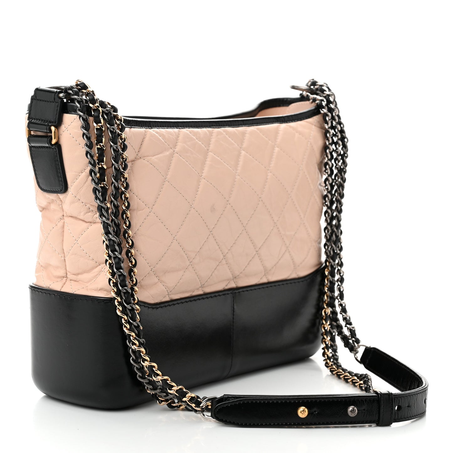 Aged Calfskin Quilted Medium Gabrielle Hobo Beige Black