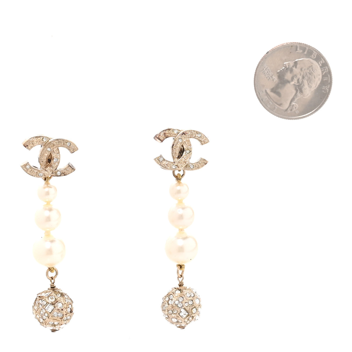 Crystal Pearl CC Drop Clip On Earrings Gold Pearly White