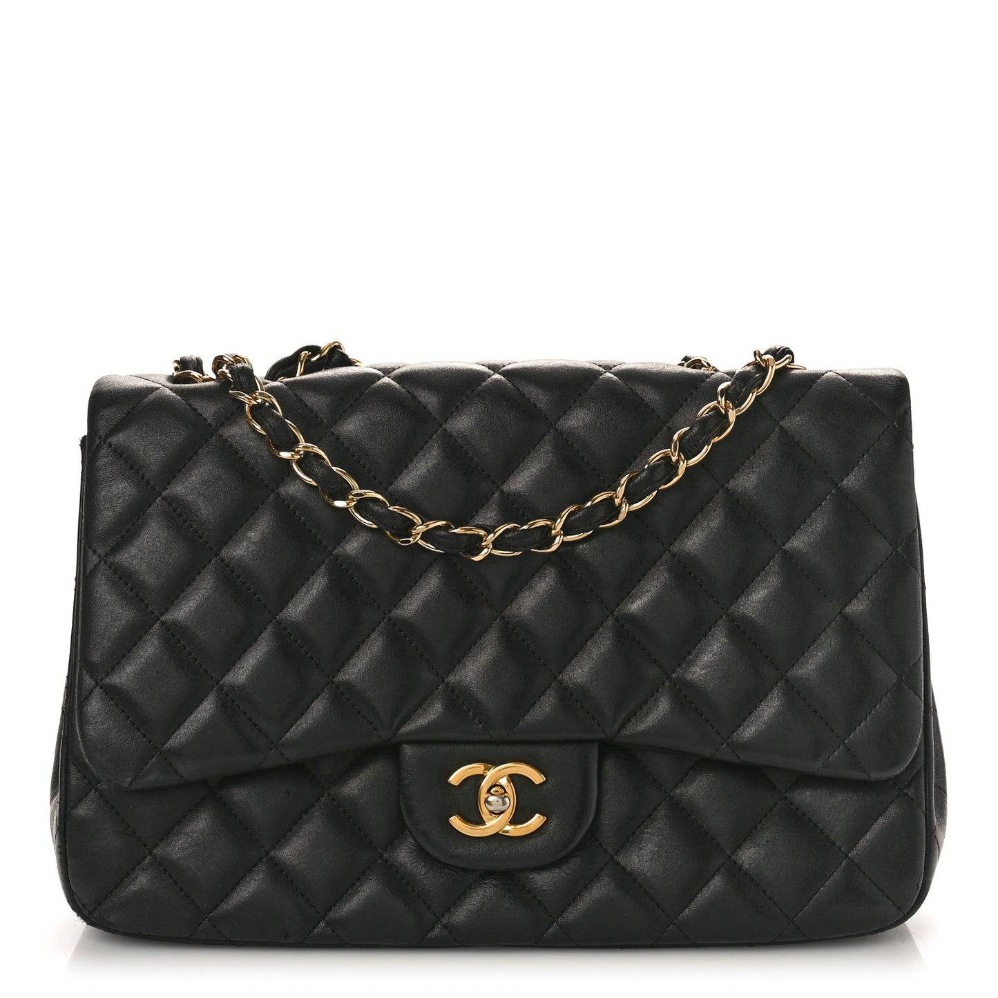 Lambskin Quilted Jumbo Single Flap Black