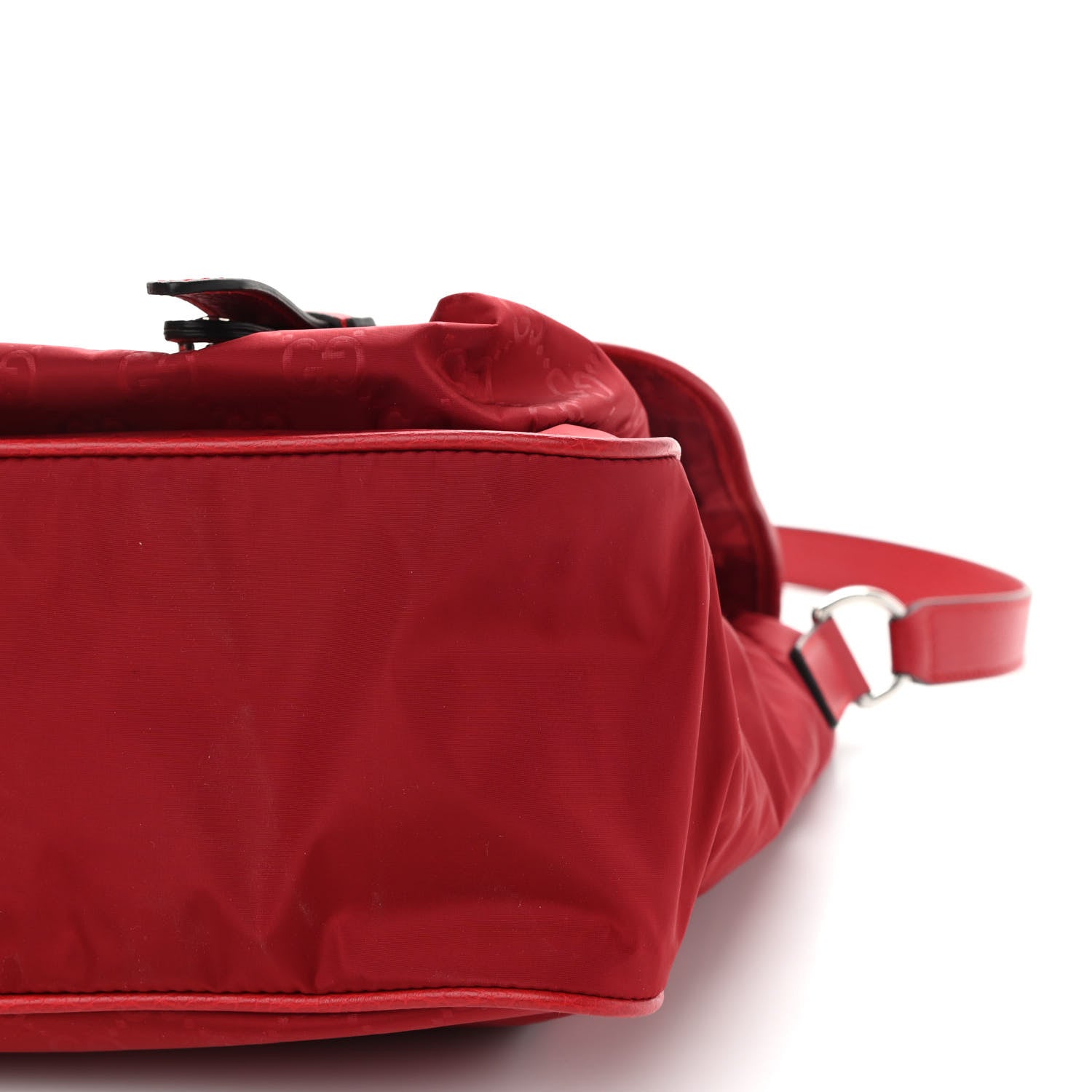 Gucci Nylon Monogram Double Buckle Flap Messenger Bag Vibrant Red 9 of 9