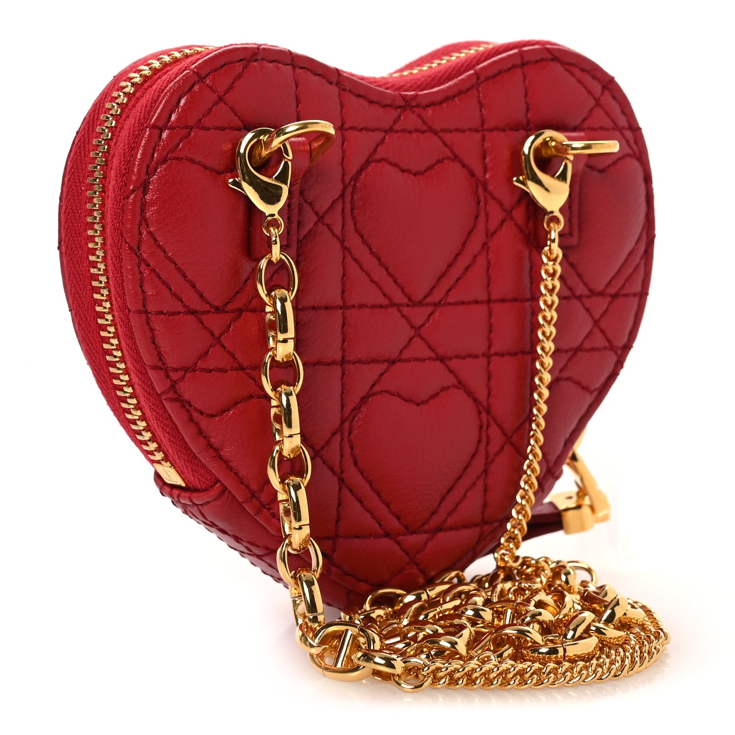 Calfskin Cannage Dioramour Caro Heart Pouch With Chain Bright Red