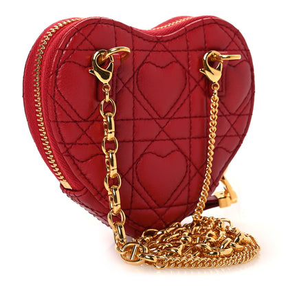 Christian Dior Calfskin Cannage Dioramour Caro Heart Pouch With Chain Bright Red 3 of 12