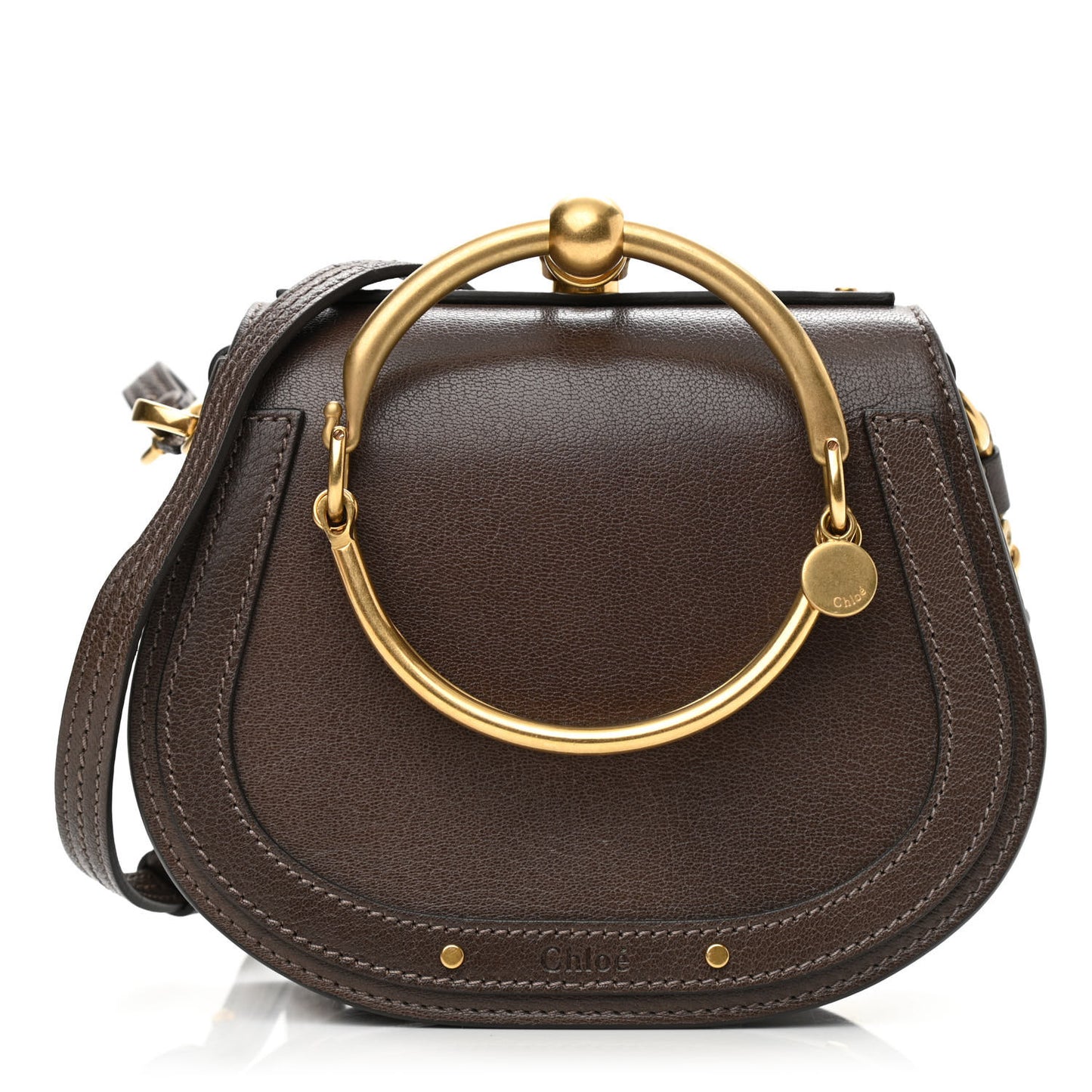 Calfskin Suede Small Nile Bracelet Bag Greyish Brown