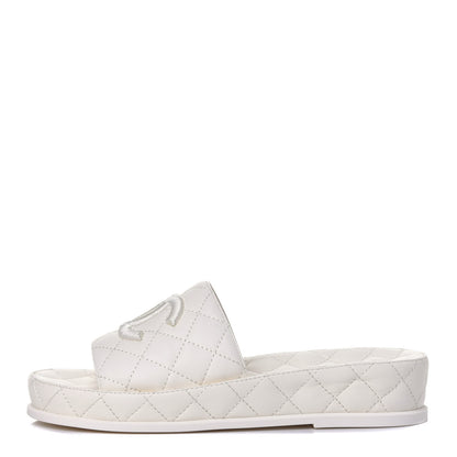 Chanel Lambskin Quilted CC Mules Sandals 36 Ivory 1 of 12