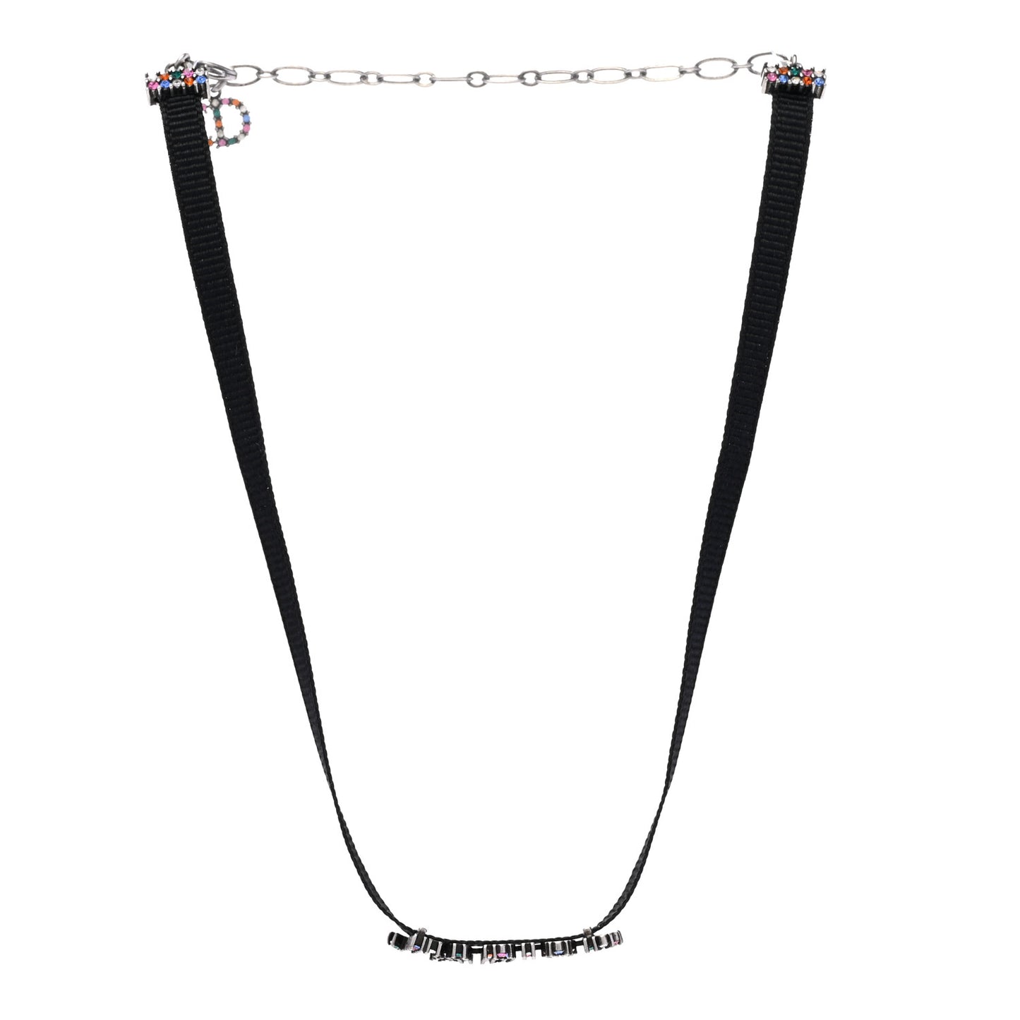 Grosgrain Ribbon Crystal J'Adior Logo Choker Necklace Multicolor