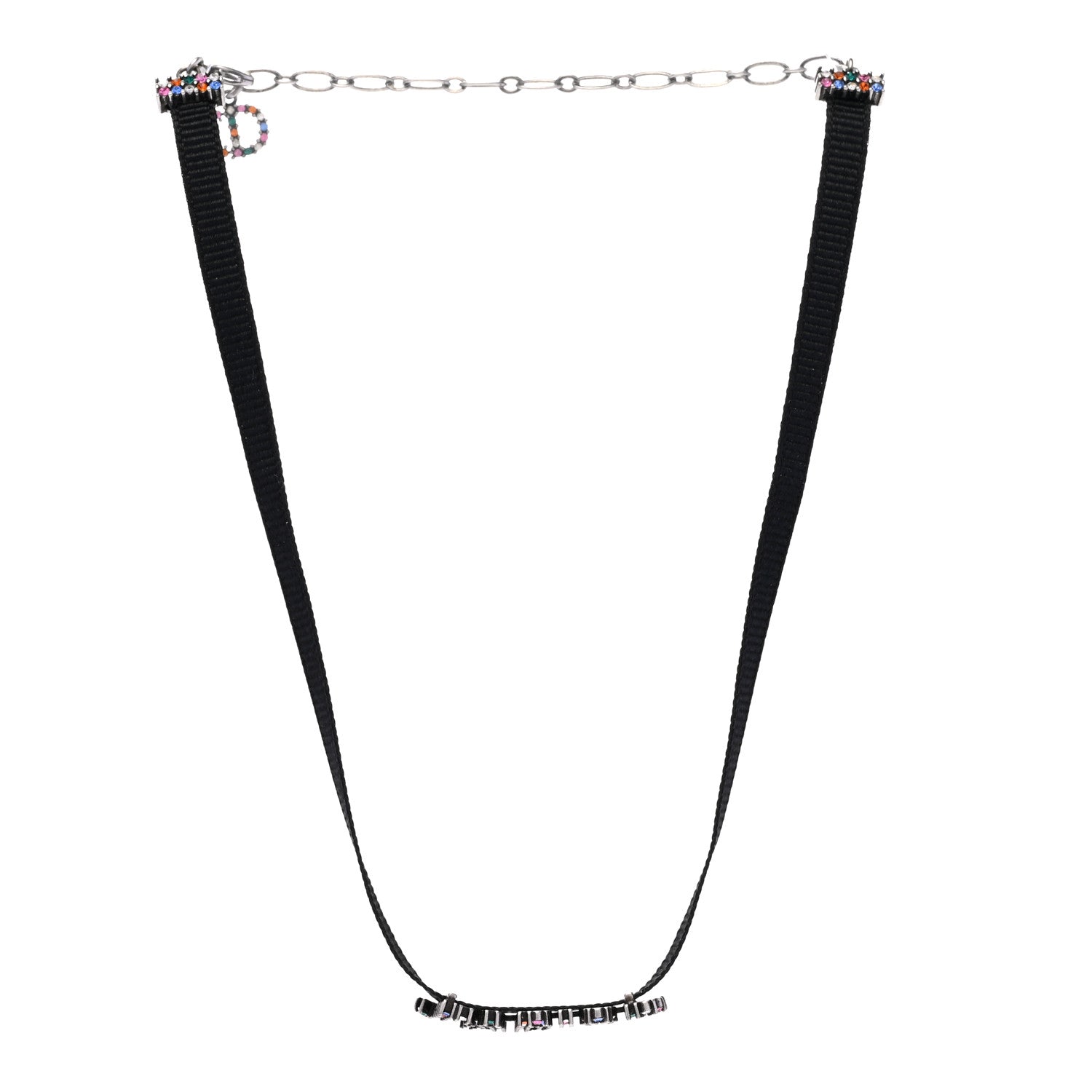 Christian Dior Grosgrain Ribbon Crystal J'Adior Logo Choker Necklace Multicolor 3 of 5