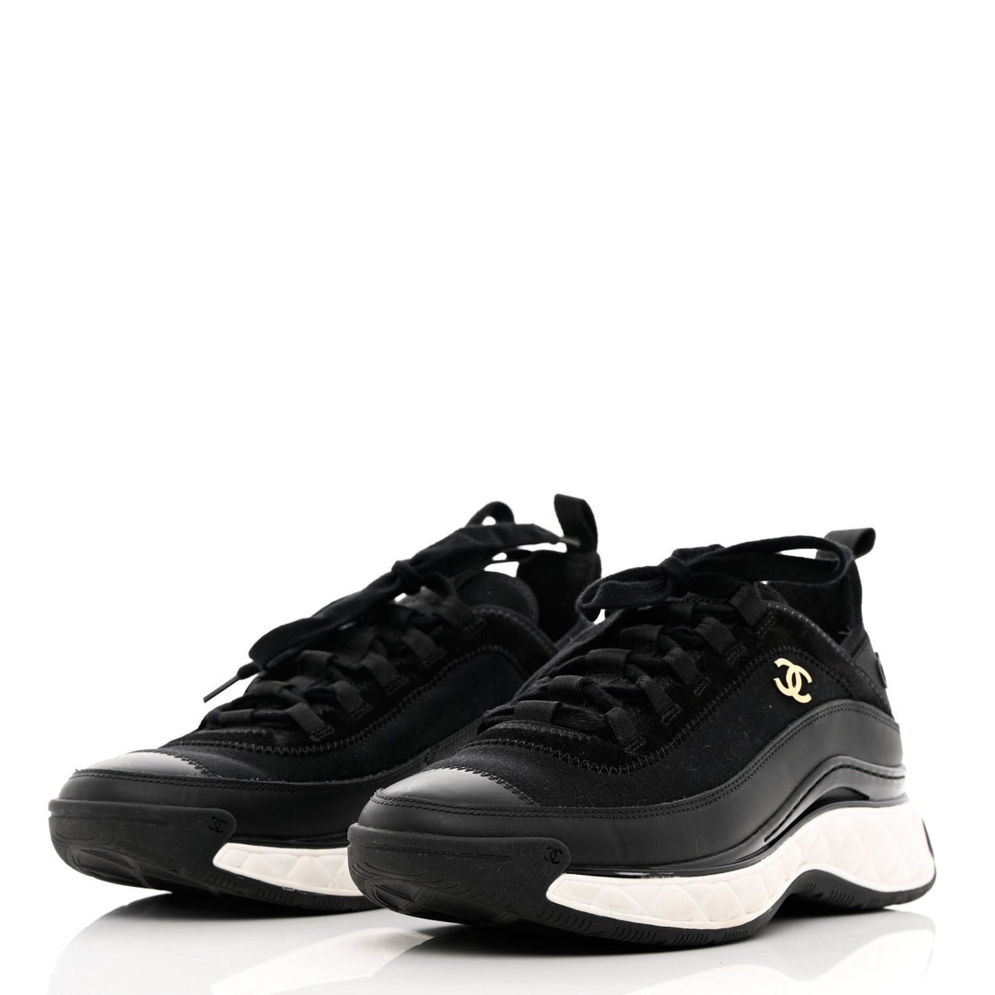 Velvet Calfskin Mixed Fibers CC Sneakers 40 Black