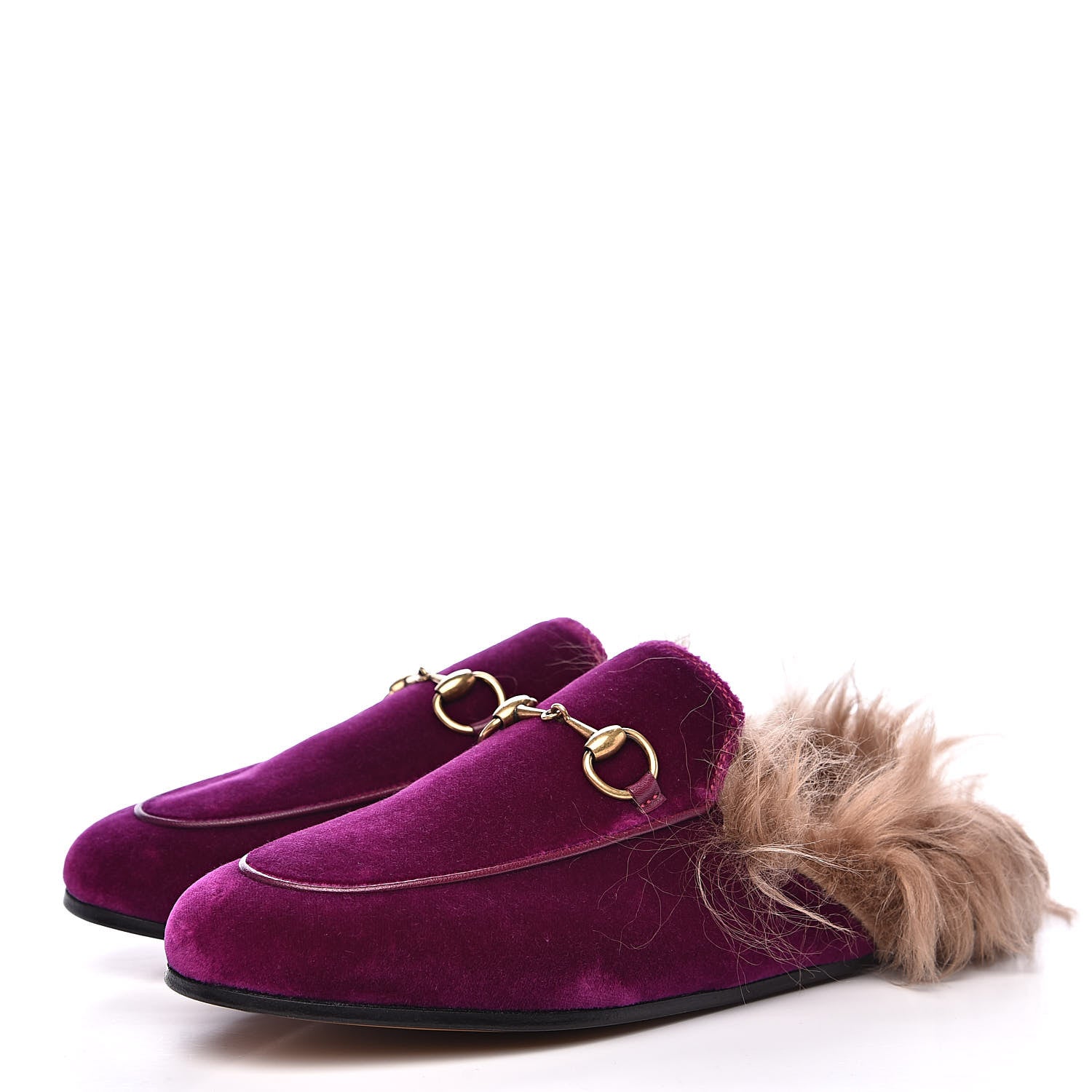 Gucci Velvet Fur Womens Princetown Slippers 35 Fucsia Violet Cyclamen Natural 3 of 8