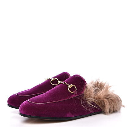 Gucci Velvet Fur Womens Princetown Slippers 35 Fucsia Violet Cyclamen Natural 3 of 8