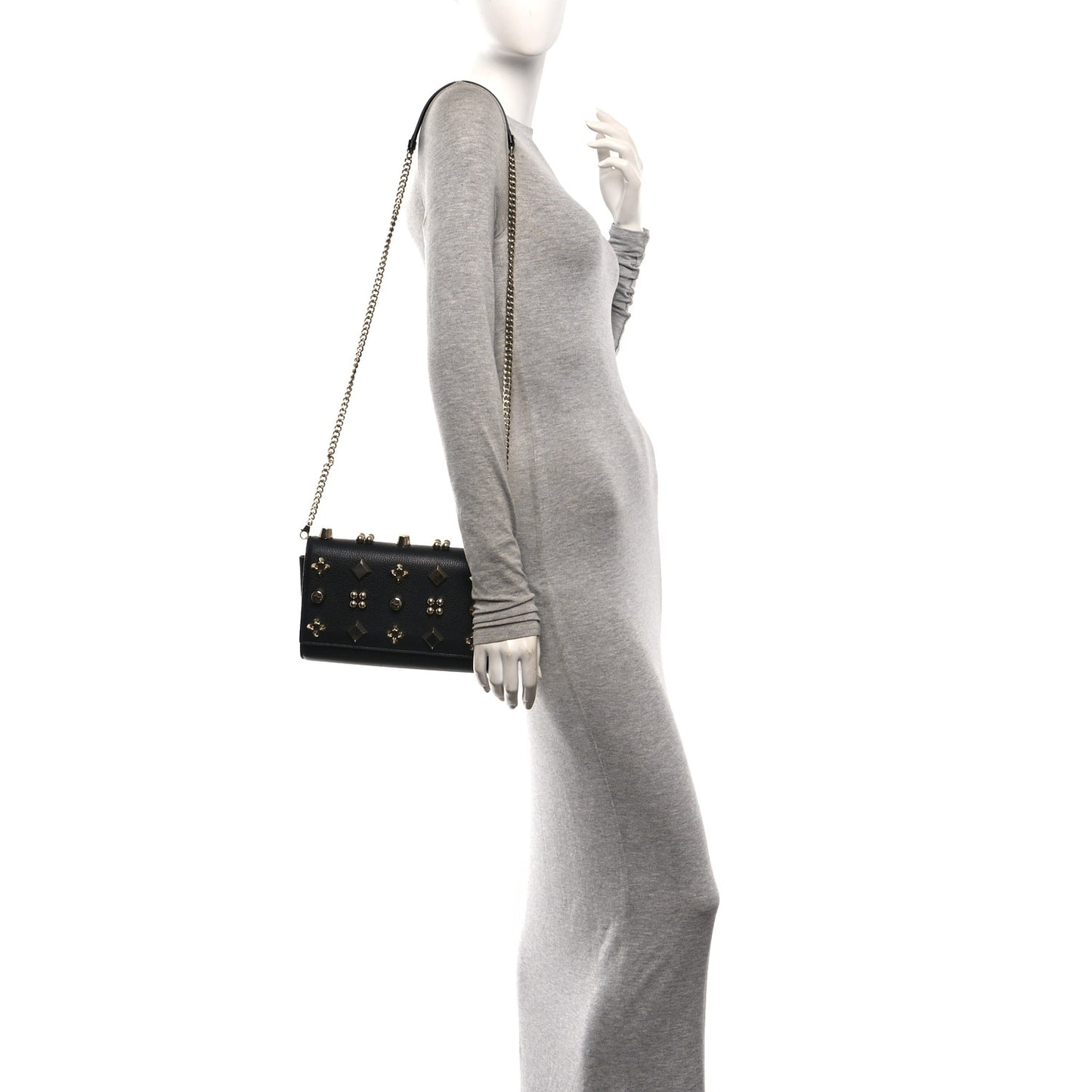 Calfskin Spikes Paloma Wallet On Chain Black
