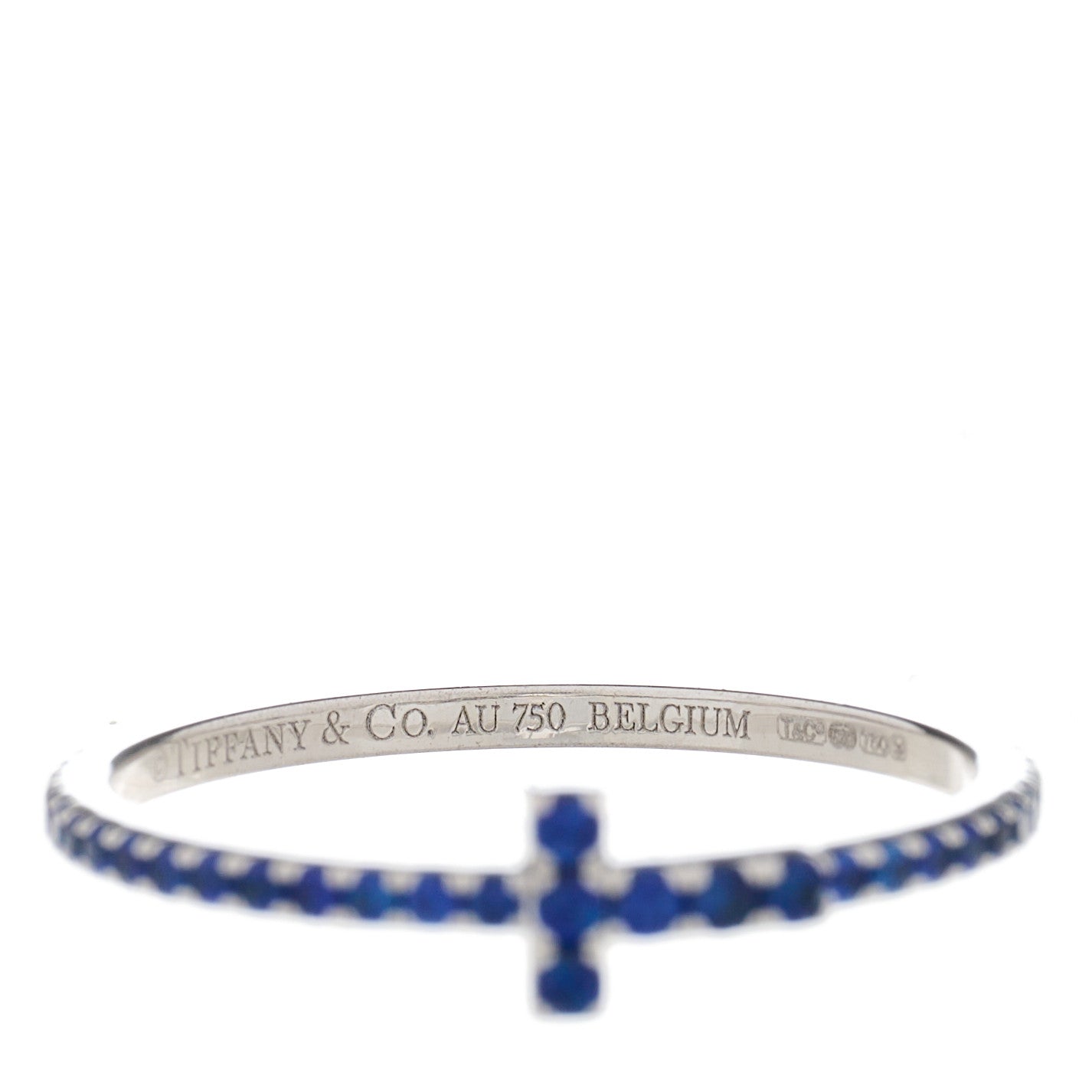 18K White Gold Blue Sapphire T Wire Pave Ring 53 6.5