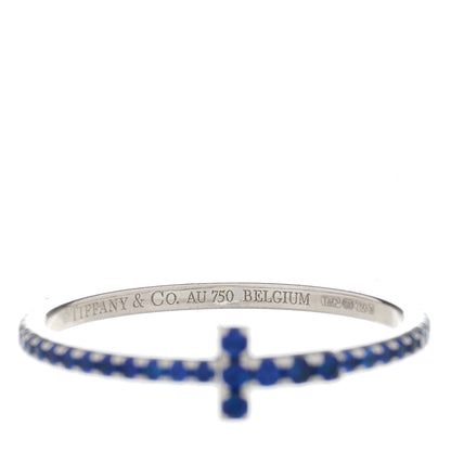 Tiffany 18K White Gold Blue Sapphire T Wire Pave Ring 53 6.5 5 of 7
