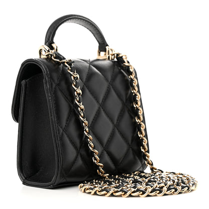 Chanel Lambskin Quilted Top Handle Flap Clutch With Chain Black 3 of 11