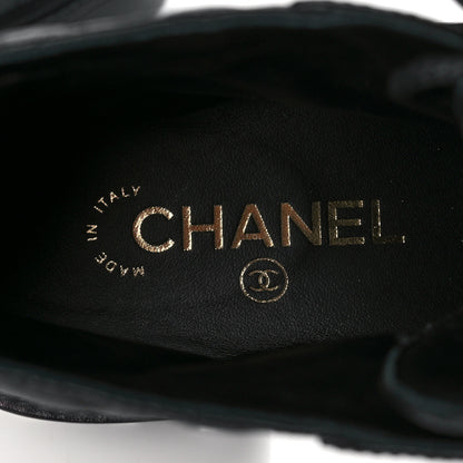 Chanel Shiny Lambskin Quilted Lace Up Combat Boots 39 Black 7 of 9