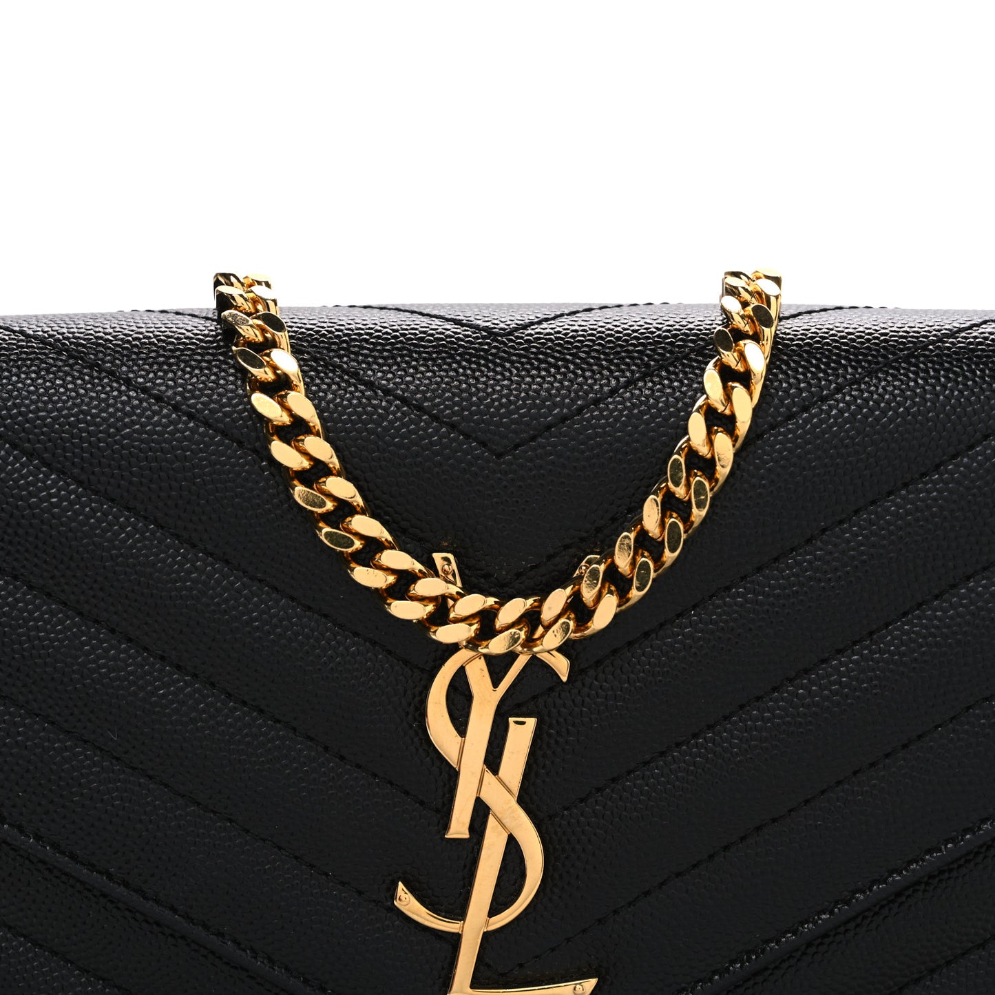 Grain De Poudre Matelasse Chevron Monogram Chain Wallet Black