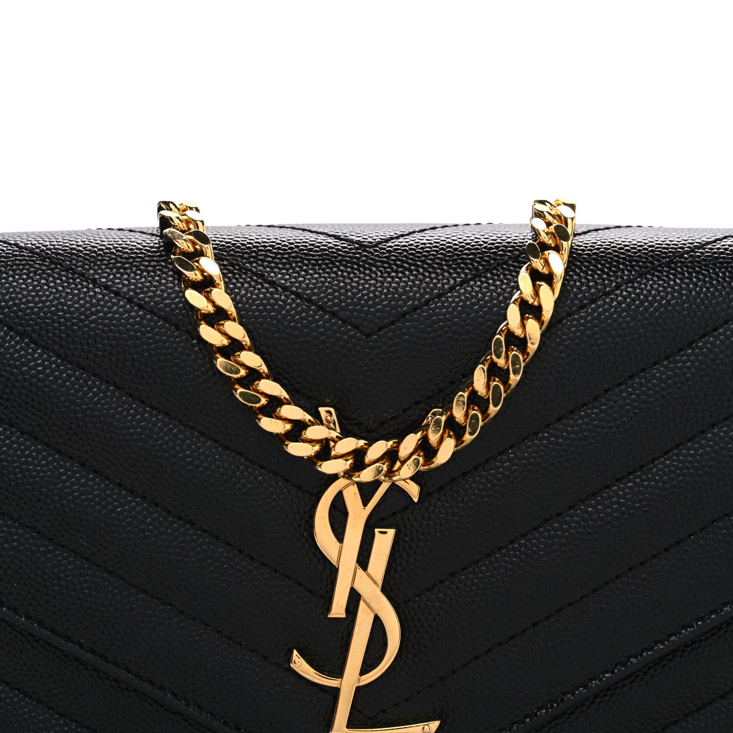 Saint Laurent Grain De Poudre Matelasse Chevron Monogram Chain Wallet Black 8 of 11