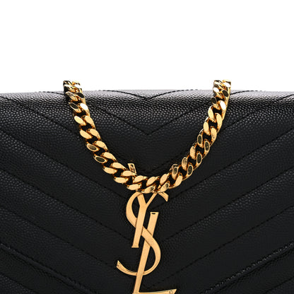 Saint Laurent Grain De Poudre Matelasse Chevron Monogram Chain Wallet Black 8 of 11