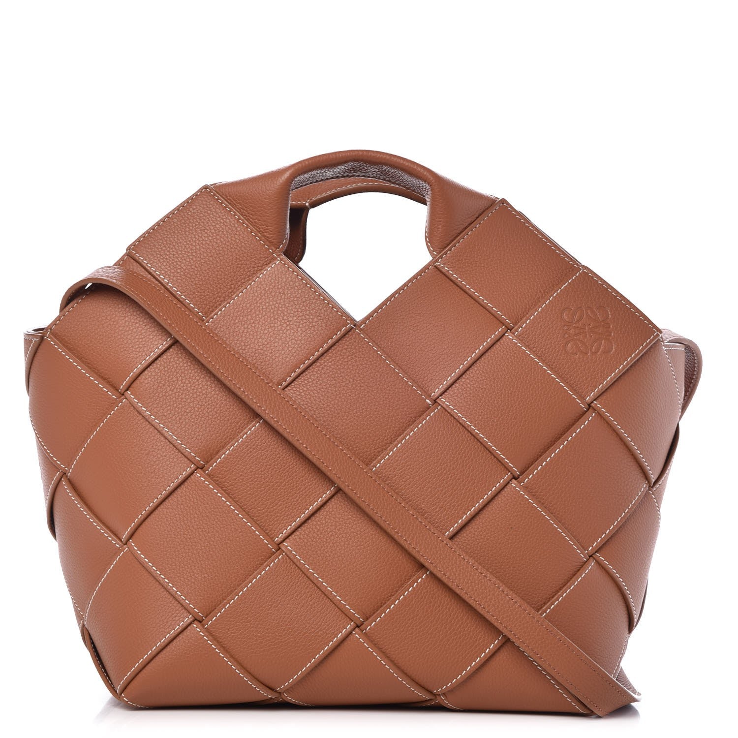 Loewe Calfskin Woven Basket Bag Tan 1 of 9