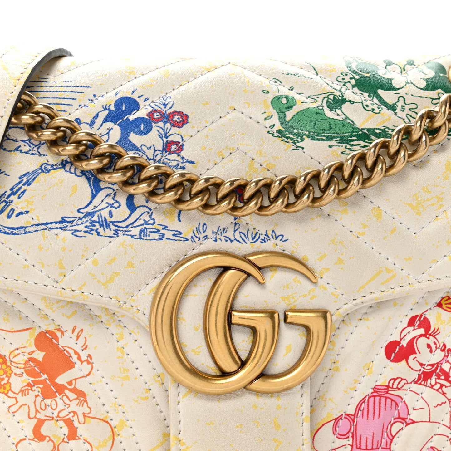 X DISNEY Calfskin Matelasse Mickey Minnie Mouse Medium GG Marmont Shoulder Bag Multicolor