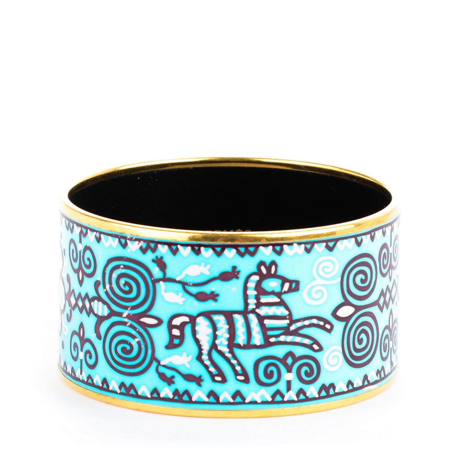 Hermes Enamel Printed Horses Extra Wide Bracelet 70 Aqua 1 of 5