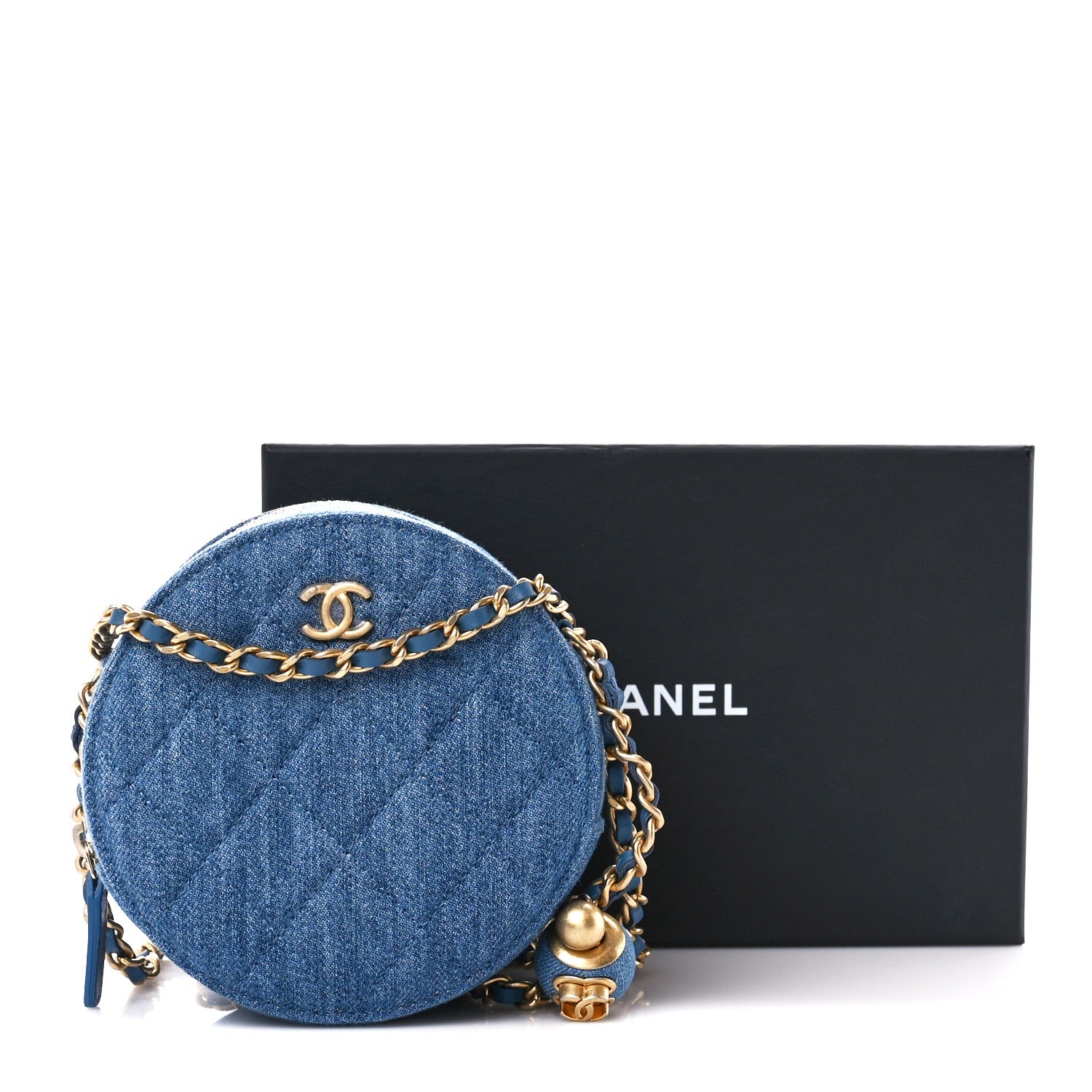 Chanel Denim Quilted Round Pearl Crush Clutch With Chain Blue 12 of 12
