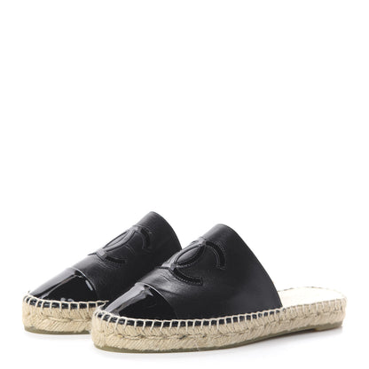 Chanel Goatskin Patent Calfskin CC Espadrille Mules 36 Black 3 of 7