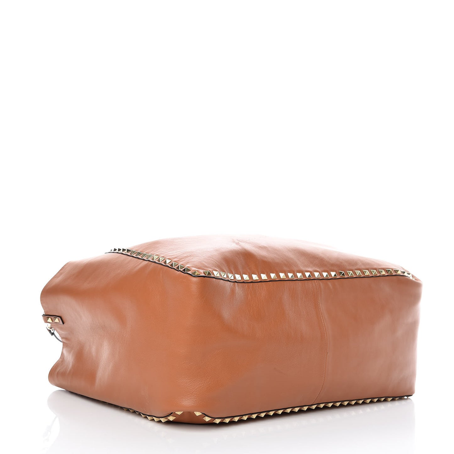 Calfskin Canvas Patchwork Medium Rockstud Reversible Tote Brown