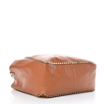 Valentino Garavani Calfskin Canvas Patchwork Medium Rockstud Reversible Tote Brown 9 of 16