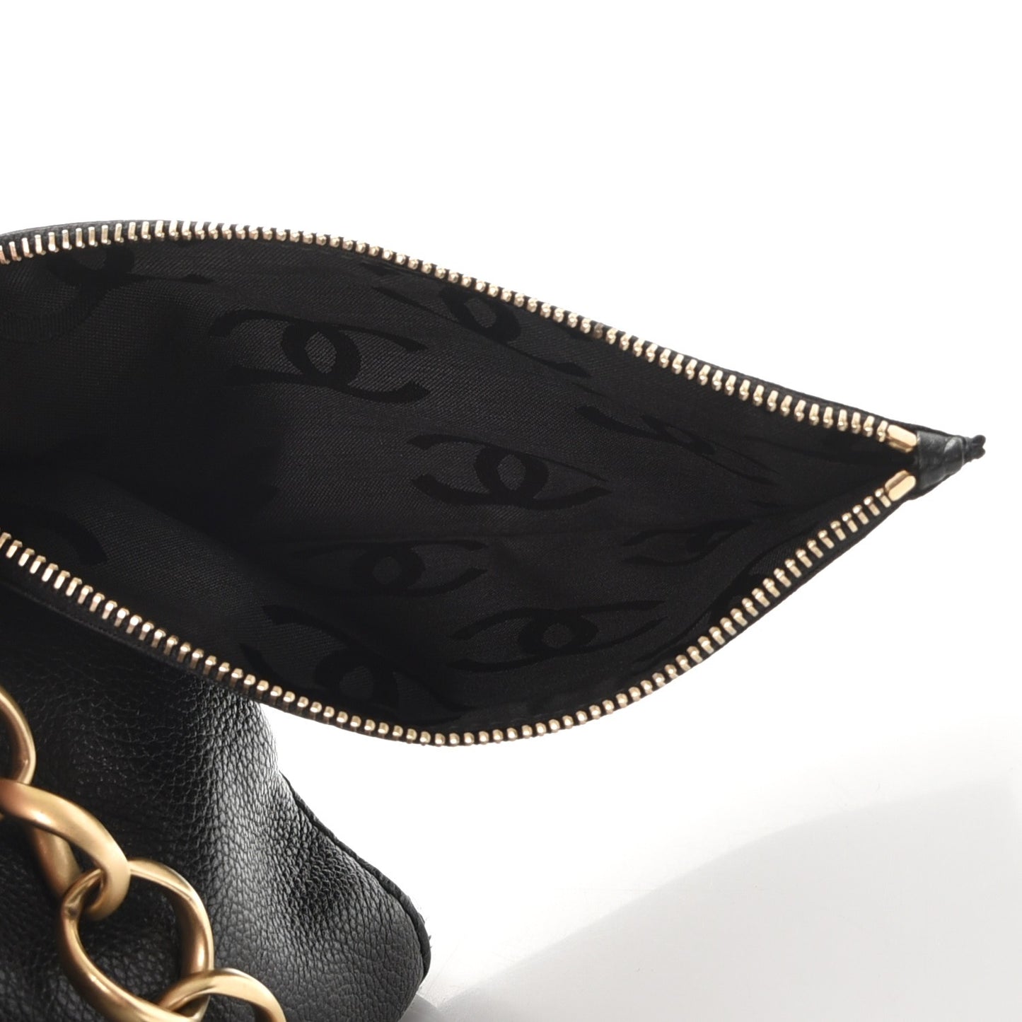 Grained Calfskin CC Framed Shoulder Bag Black