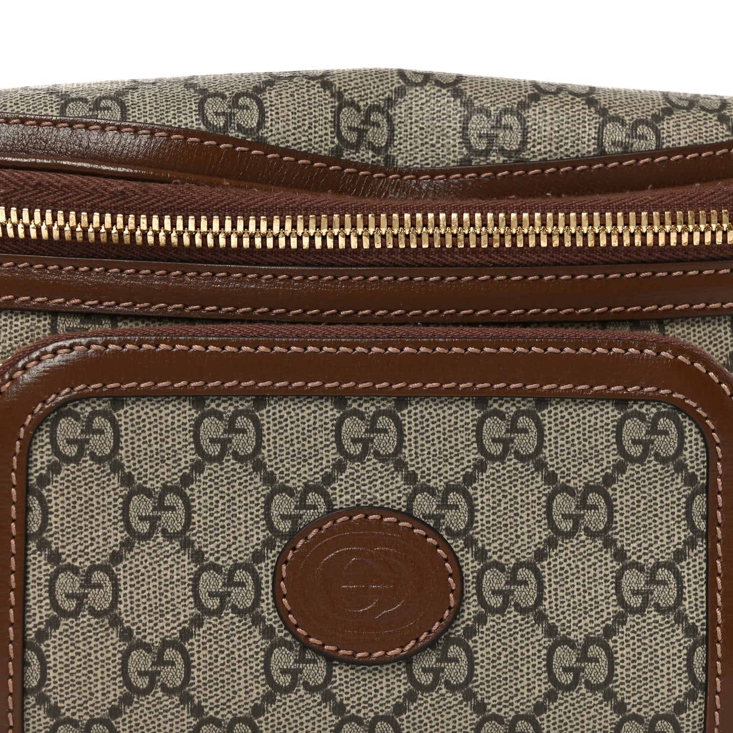 Gucci GG Supreme Monogram Textured Calfskin Retro Interlocking G Belt Bag Beige Ebony Brown Sugar 8 of 10