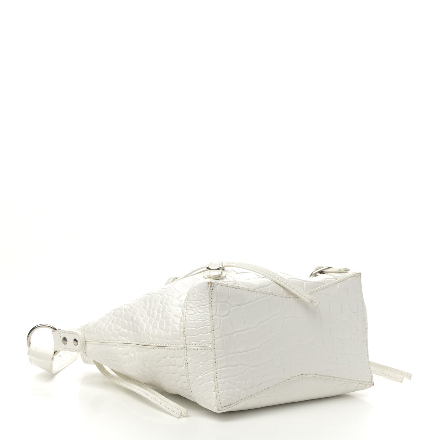 Extra Supple Calfskin Crocodile Embossed Neo Classic Hardware Hobo XS White