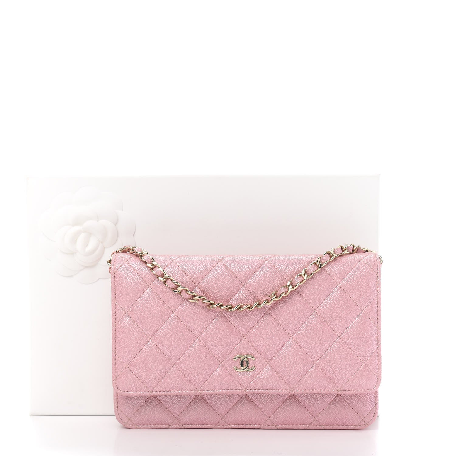 Chanel Iridescent Caviar Quilted Wallet on Chain WOC Pink 13 of 13