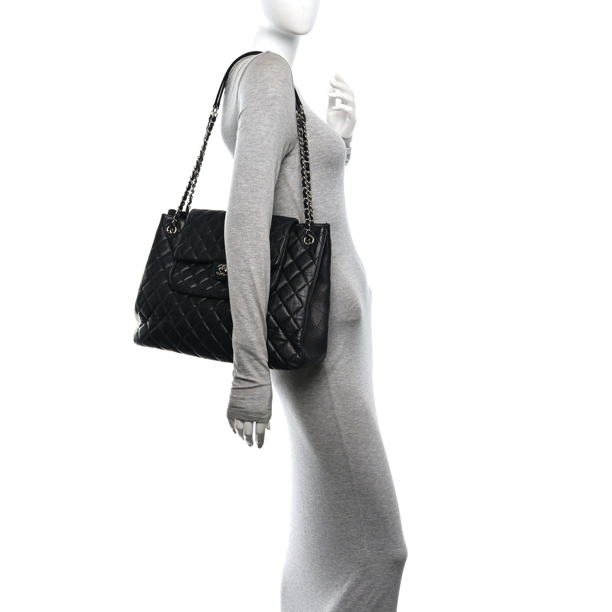 Caviar Quilted Flap Tote Black