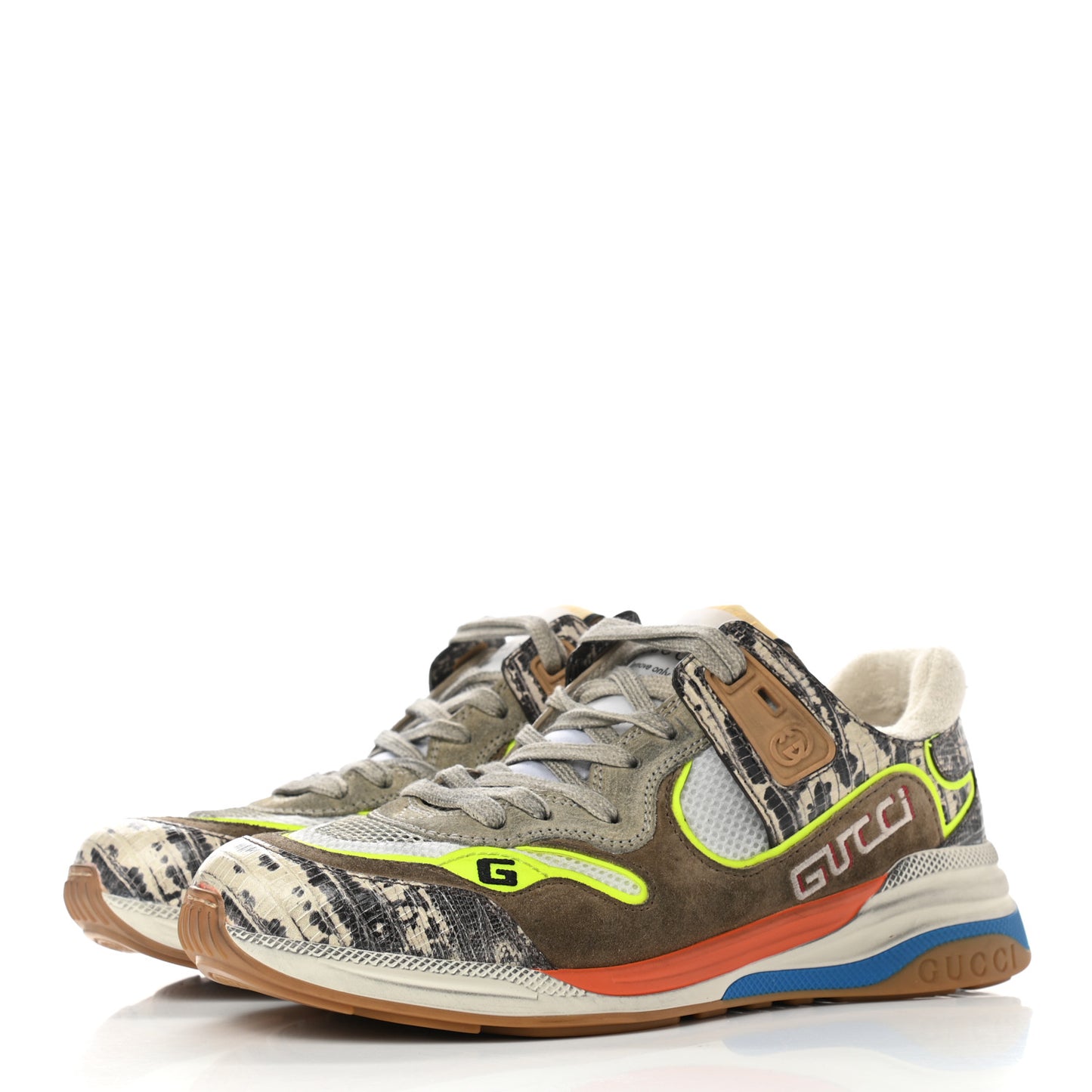 Suede Calfskin Tejus Printed Womens Ultrapace Sneakers 37.5 Natural Ardesia Neon Yellow