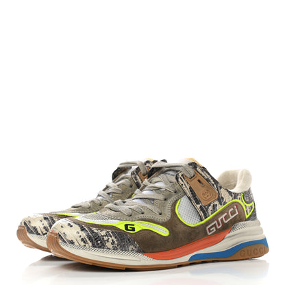 Gucci Suede Calfskin Tejus Printed Womens Ultrapace Sneakers 37.5 Natural Ardesia Neon Yellow 3 of 9