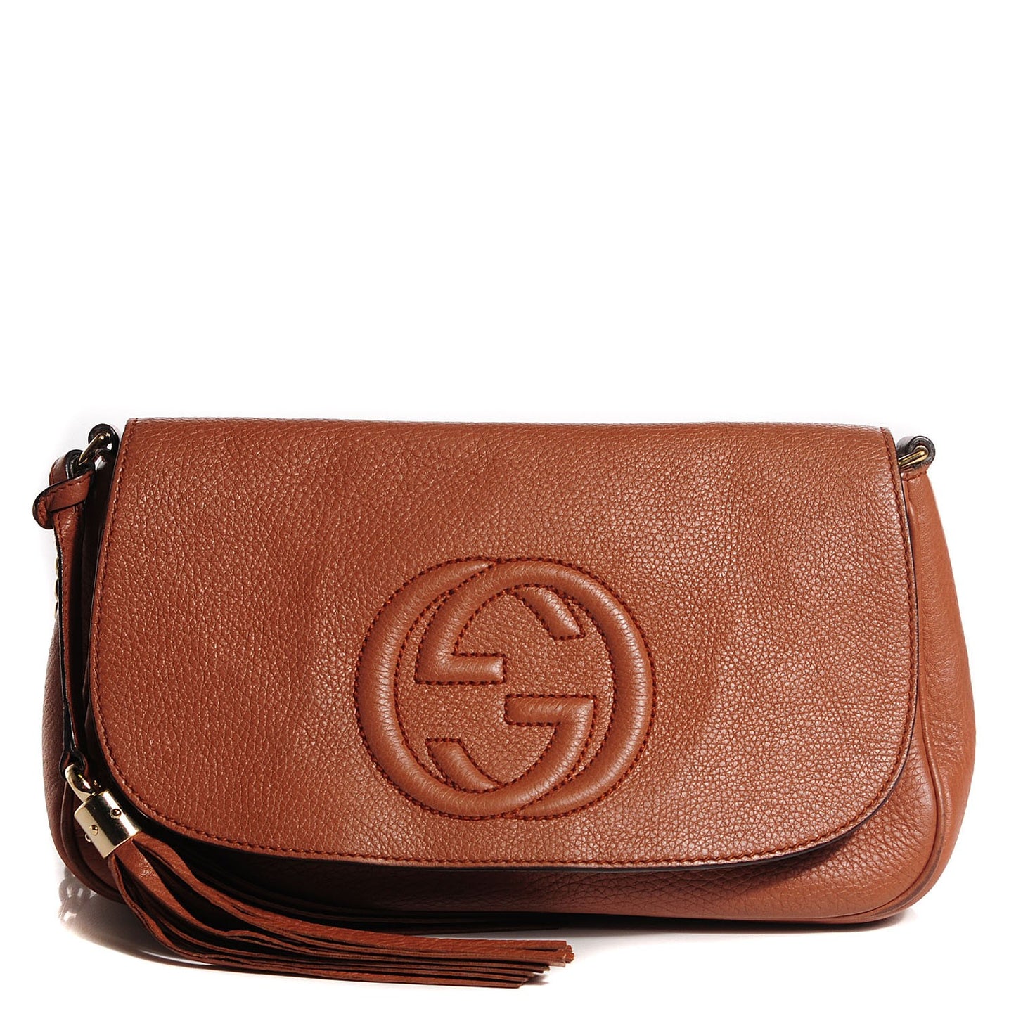 Pebbled Calfskin Medium Soho Flap Crossbody Tan