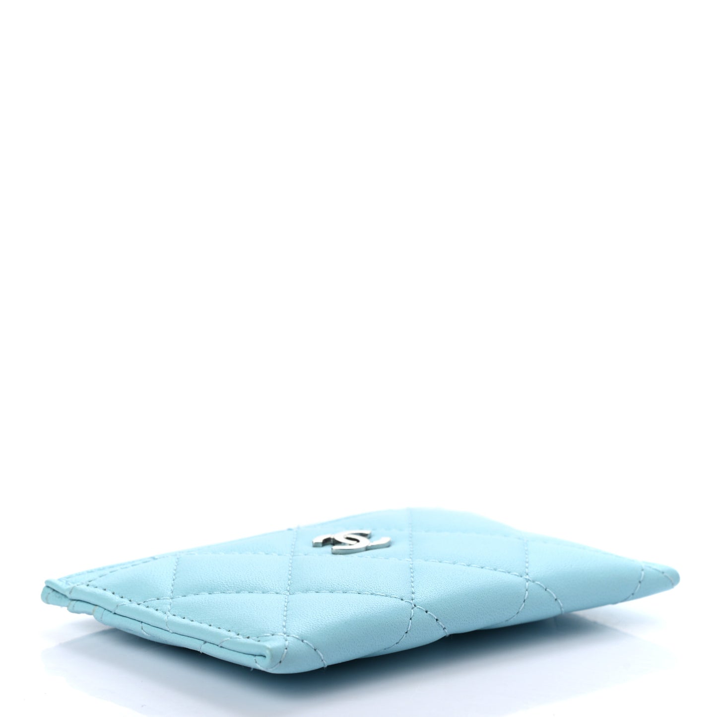 Lambskin Quilted Card Holder Light Blue