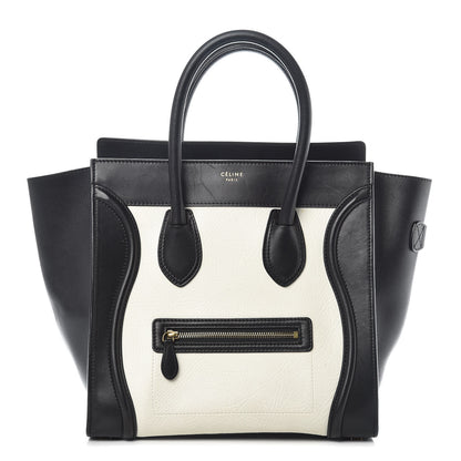 Celine Smooth Calfskin Shrunken Lambskin Mini Bi-Color Luggage Black White 1 of 14