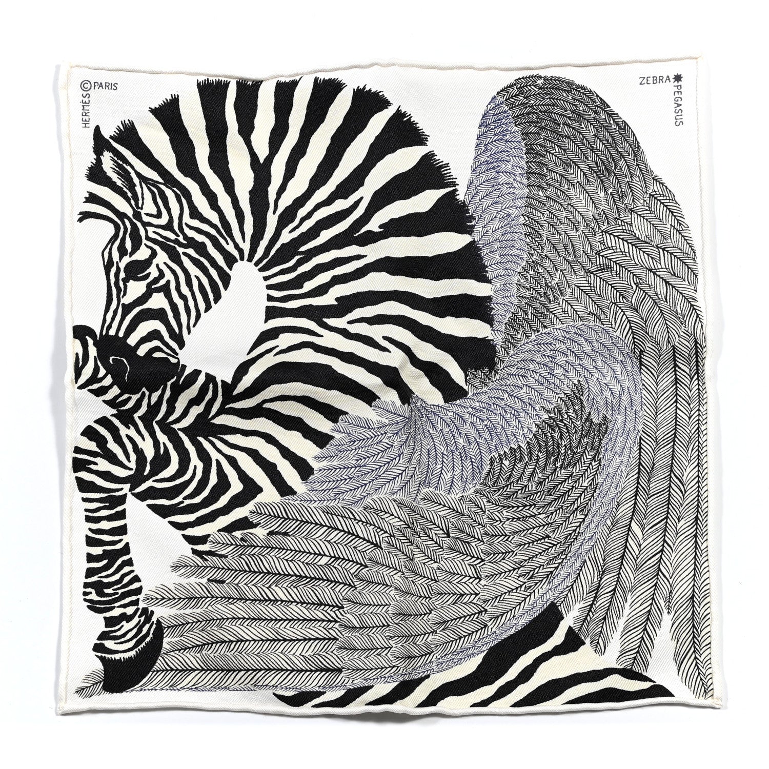 Hermes Silk Zebra Pegasus Nano Scarf 20 Black White 1 of 5
