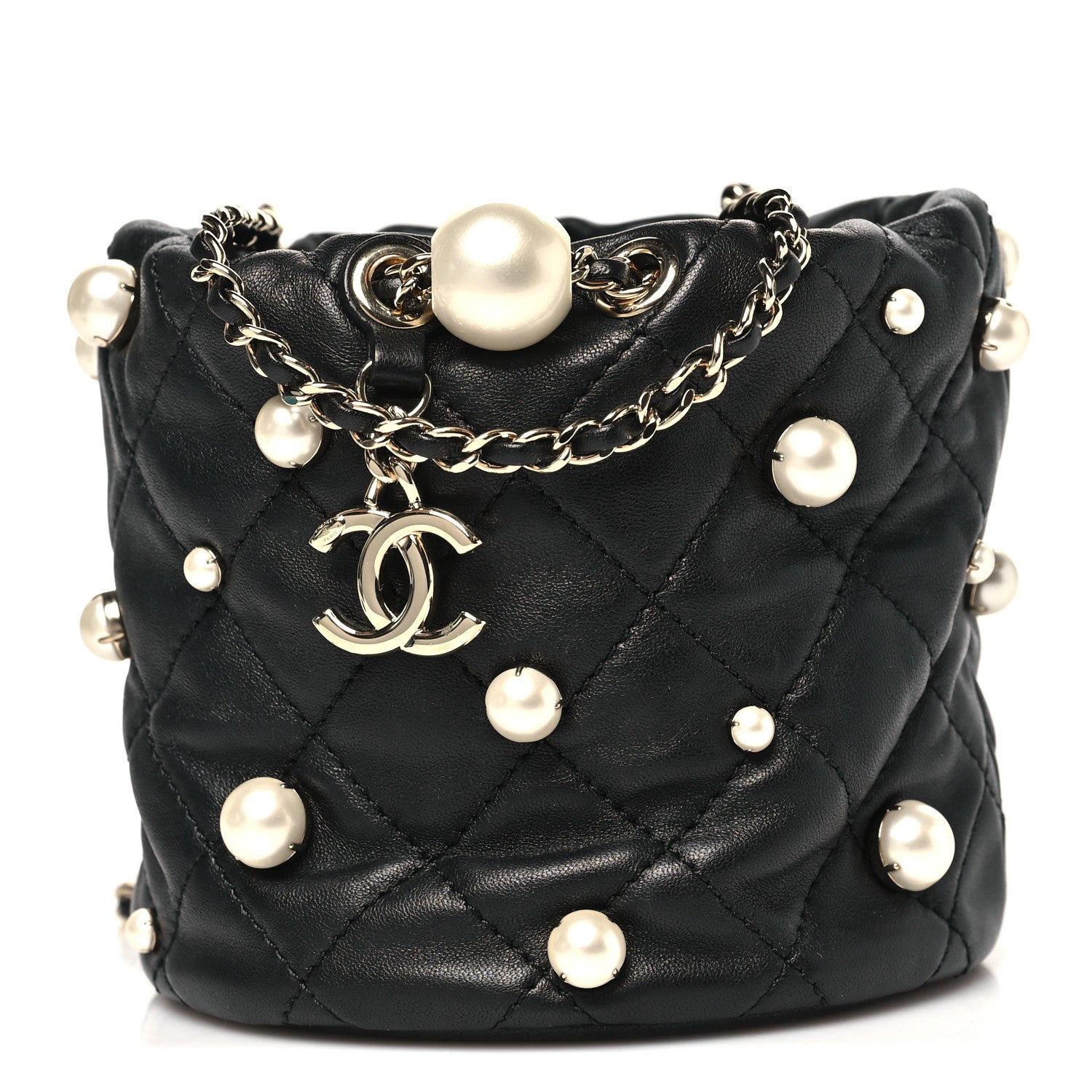 Chanel Lambskin Quilted Pearl Mini About Pearls Drawstring Bag Black 1 of 10